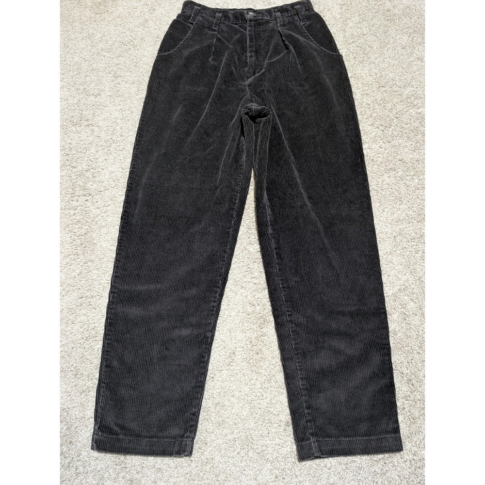 Calvin Klein Sport‎ Pants Women 12P Black Corduroy High Rise Pleated VTG USA 90s